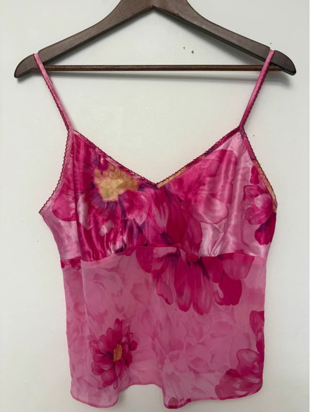 Vintage California Dynasty Medium Pink Floral Satin Camisole Top